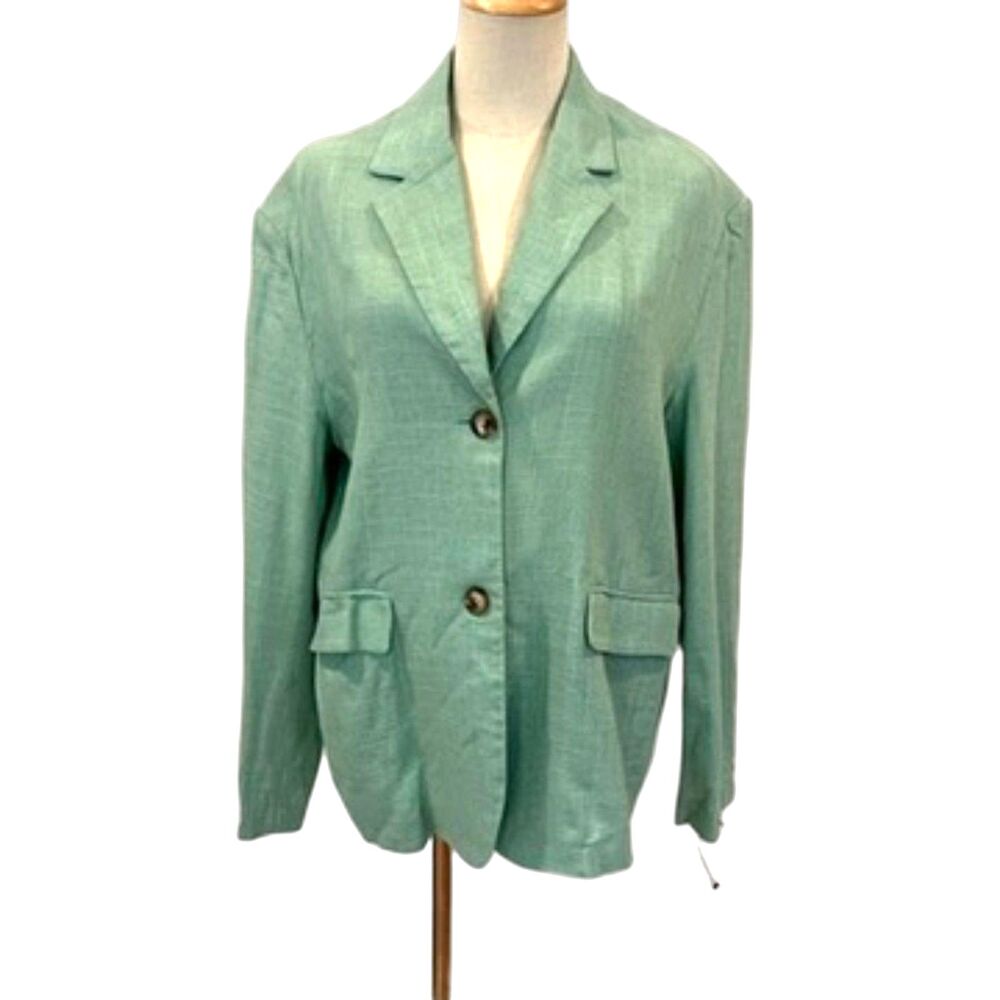 Mocobling. Mint Green Linen Look Blazer Two Button One Size Medium/Large